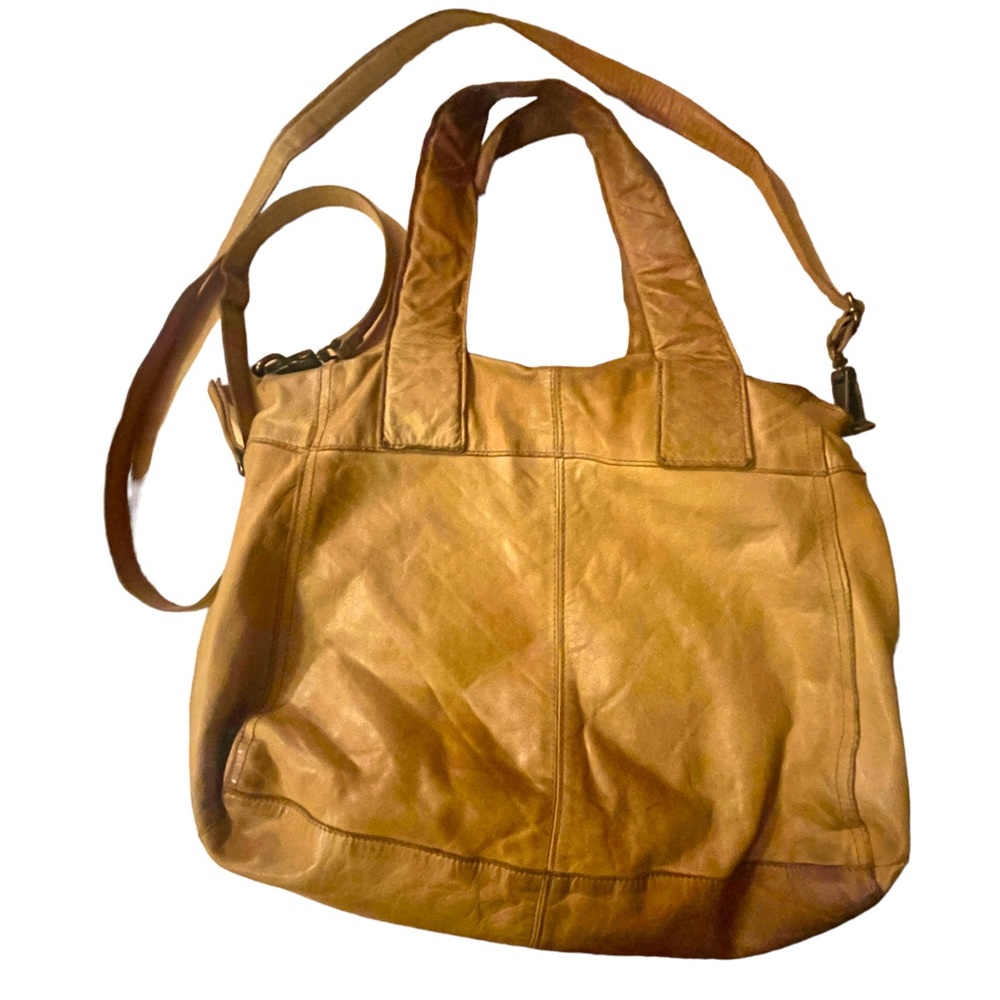 TopShop Tumbled Leather Large Yellow Tan Tote Bag Shoulder Bag Crossbody Purse